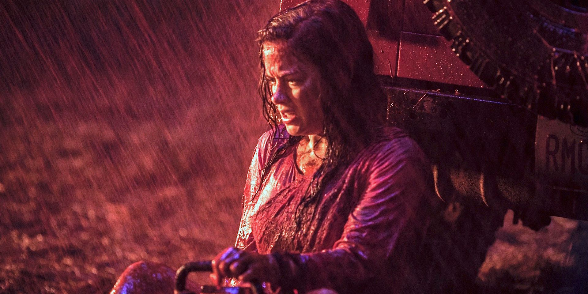 Woman sitting during a bloody shower