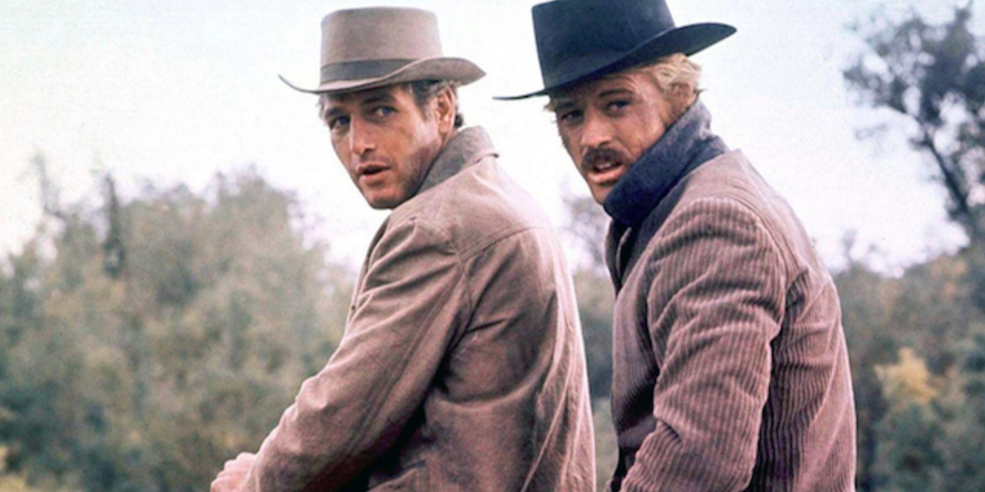 Paul Newman and Robert Redford on horseback in Butch Cassidy and the Sundance Kid.