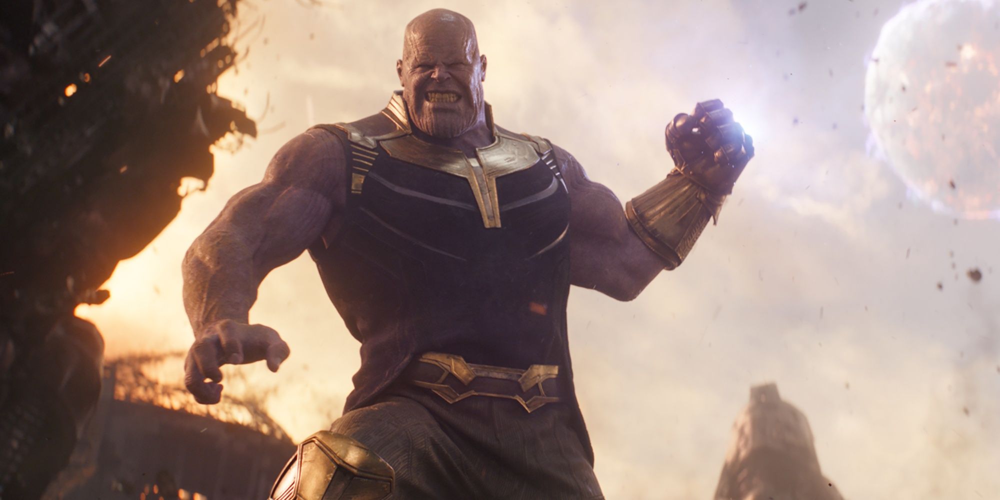 Thanos brandishing the Infinity Gauntlet in Avengers: Infinity War.