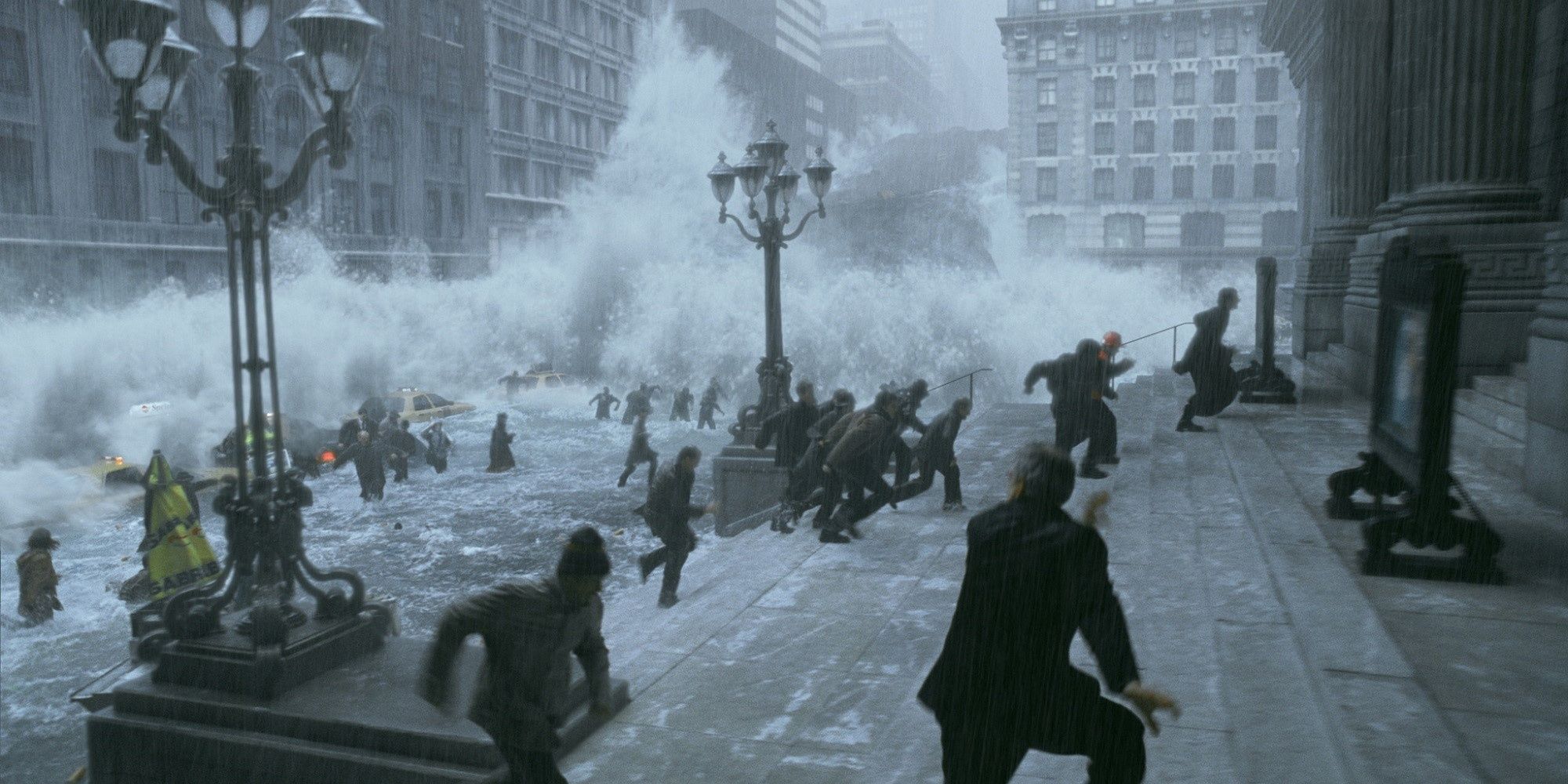 Tsunami waves hit New York in The Day After Tomorrow.