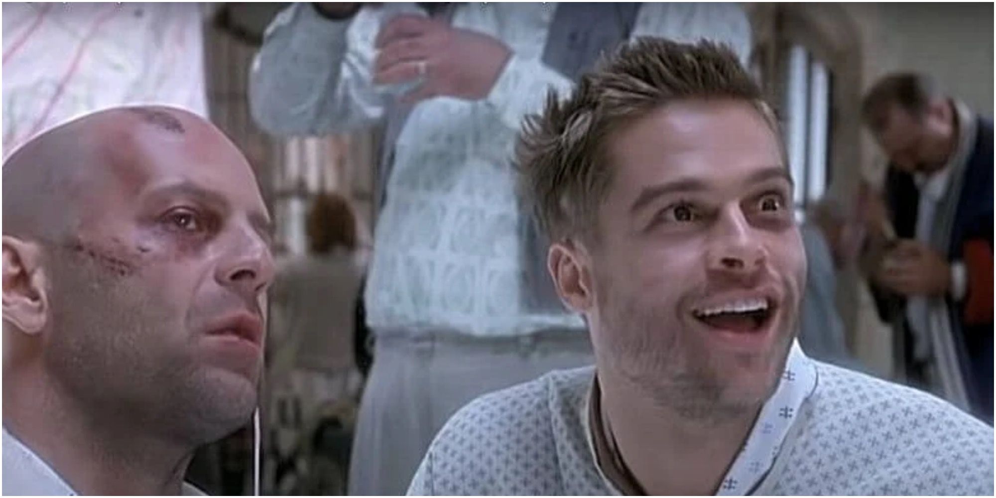 Bruce Willis (left) and Brad Pitt (right) in 12 Monkeys.