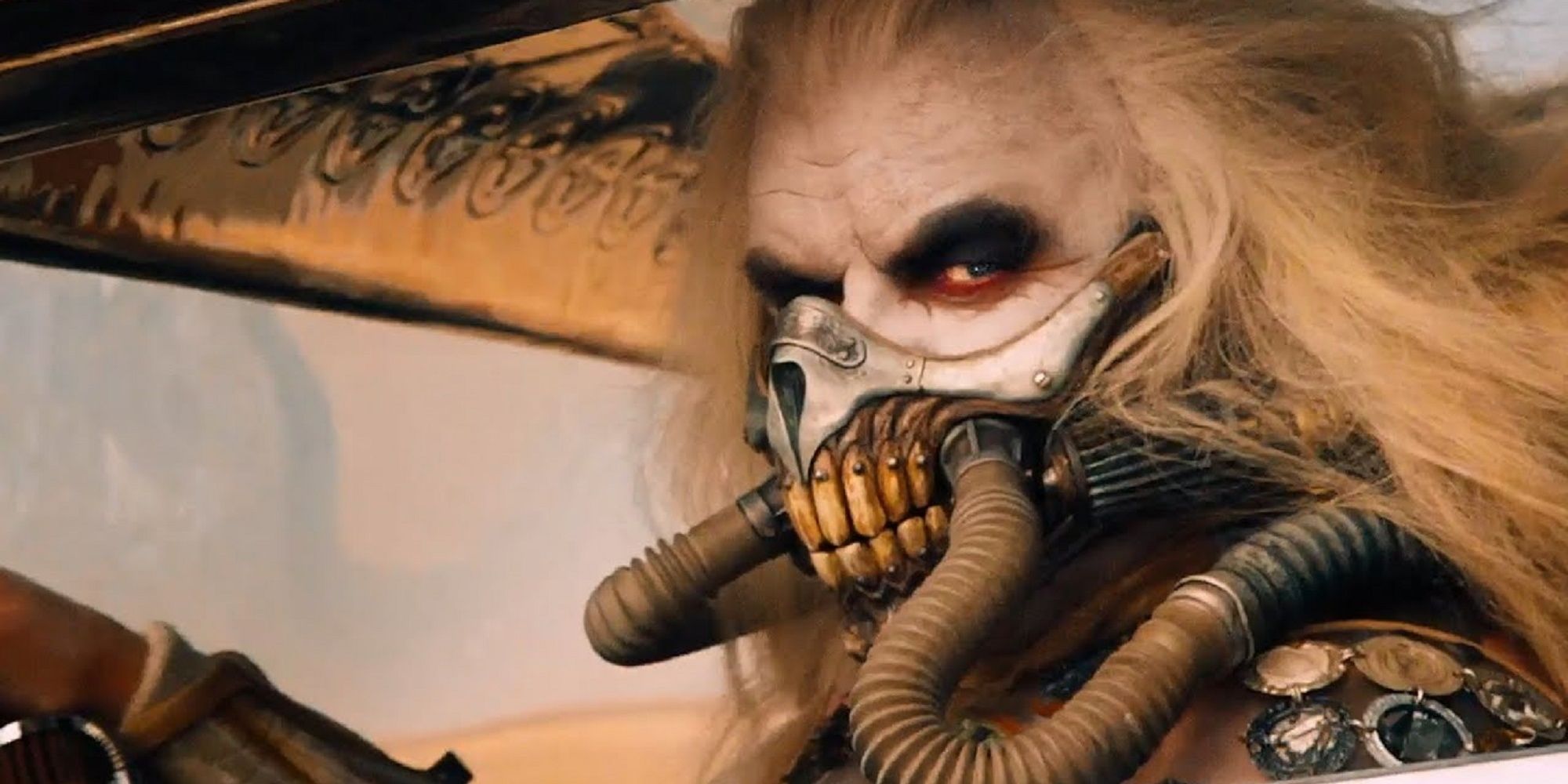 Immortal Joe races in his car in Mad Max: Fury Road.