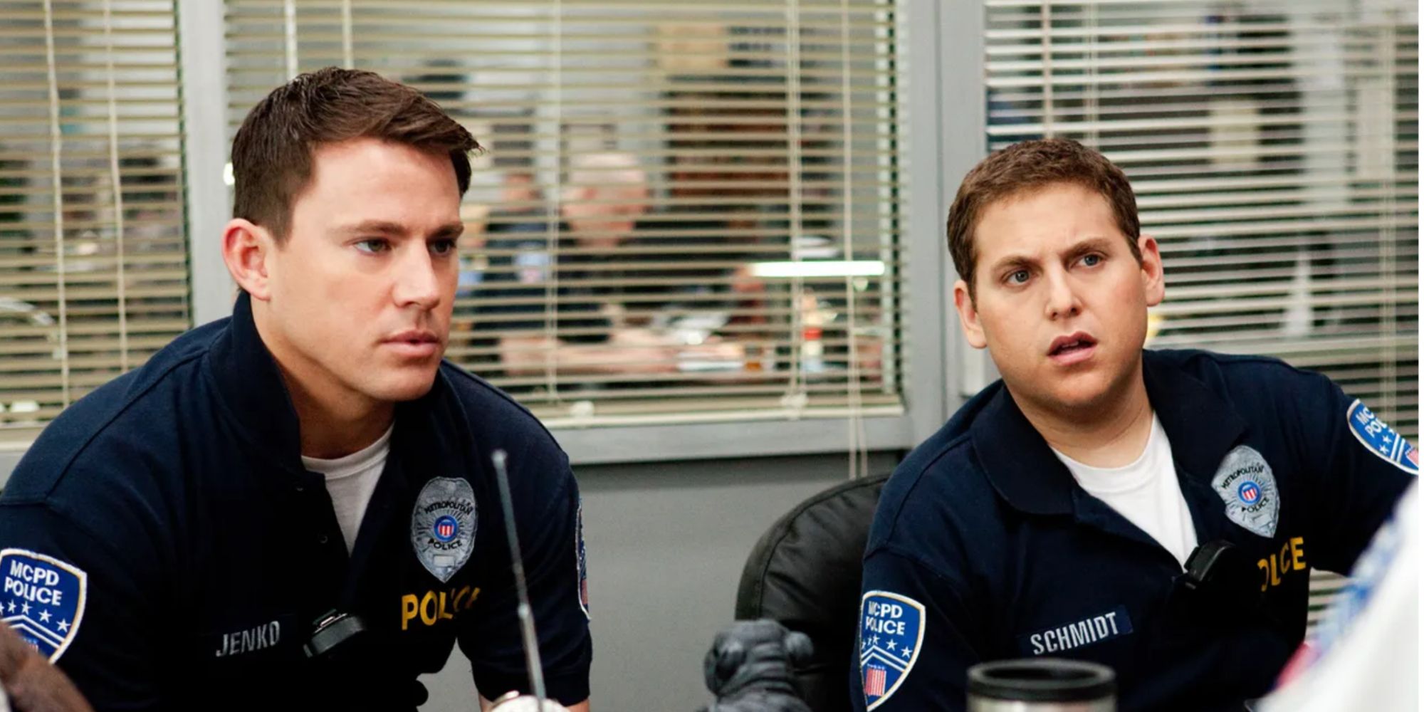 Channing Tatum and Jonah Hill stare at their captain in confusion 