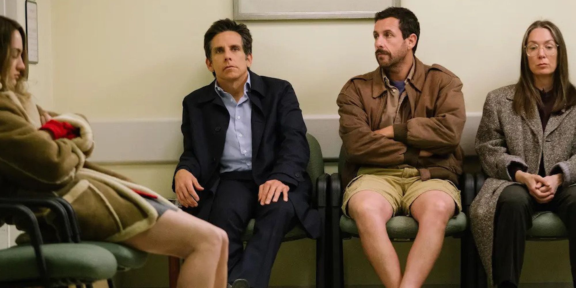 Adam Sandler Ben Stiller Elizabeth Marvel and Grace Van Patten in The Meyerowitz Story
