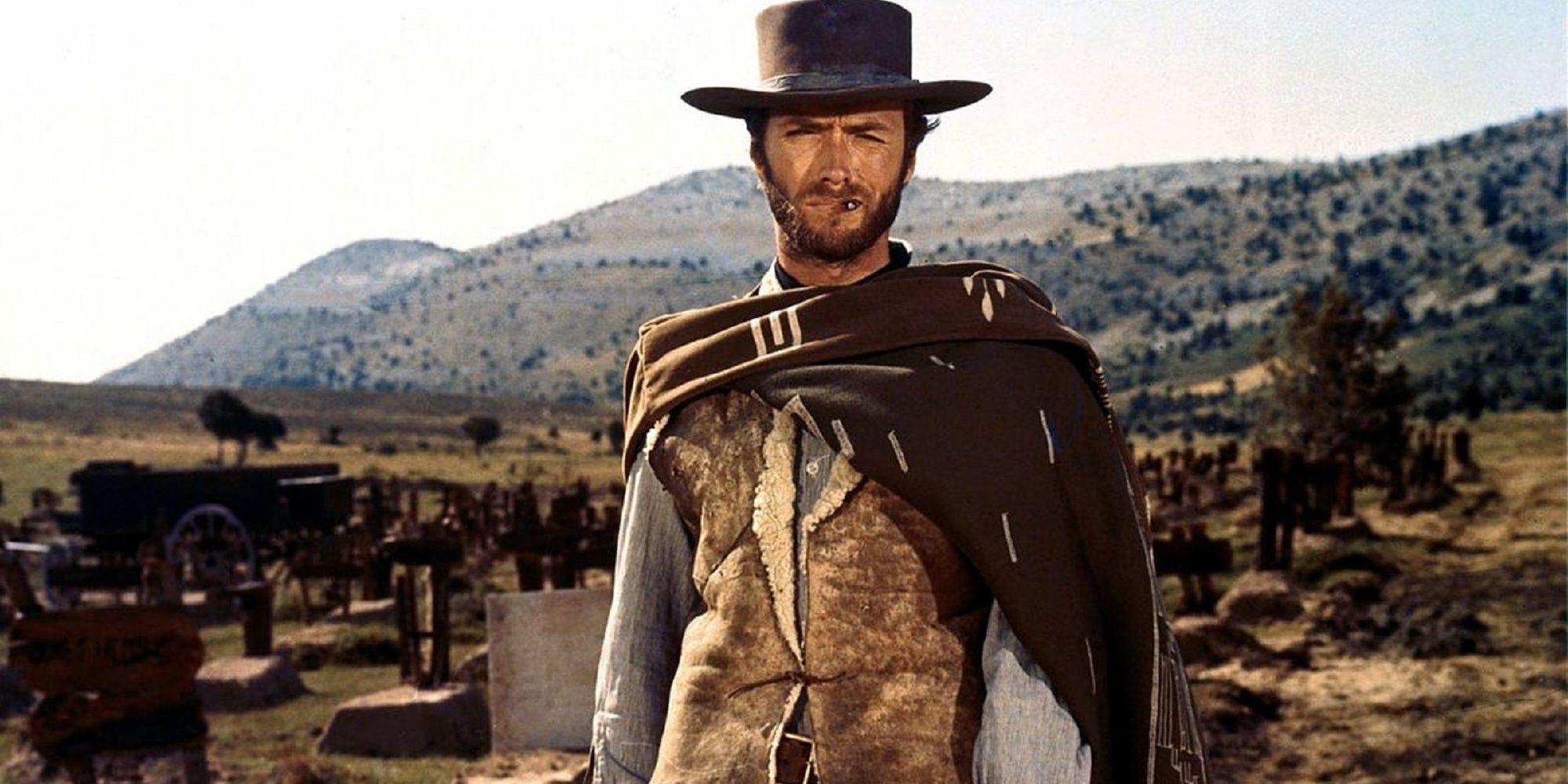 Clint Eastwood stands in the desert in The Good, the Bad and the Ugly.
