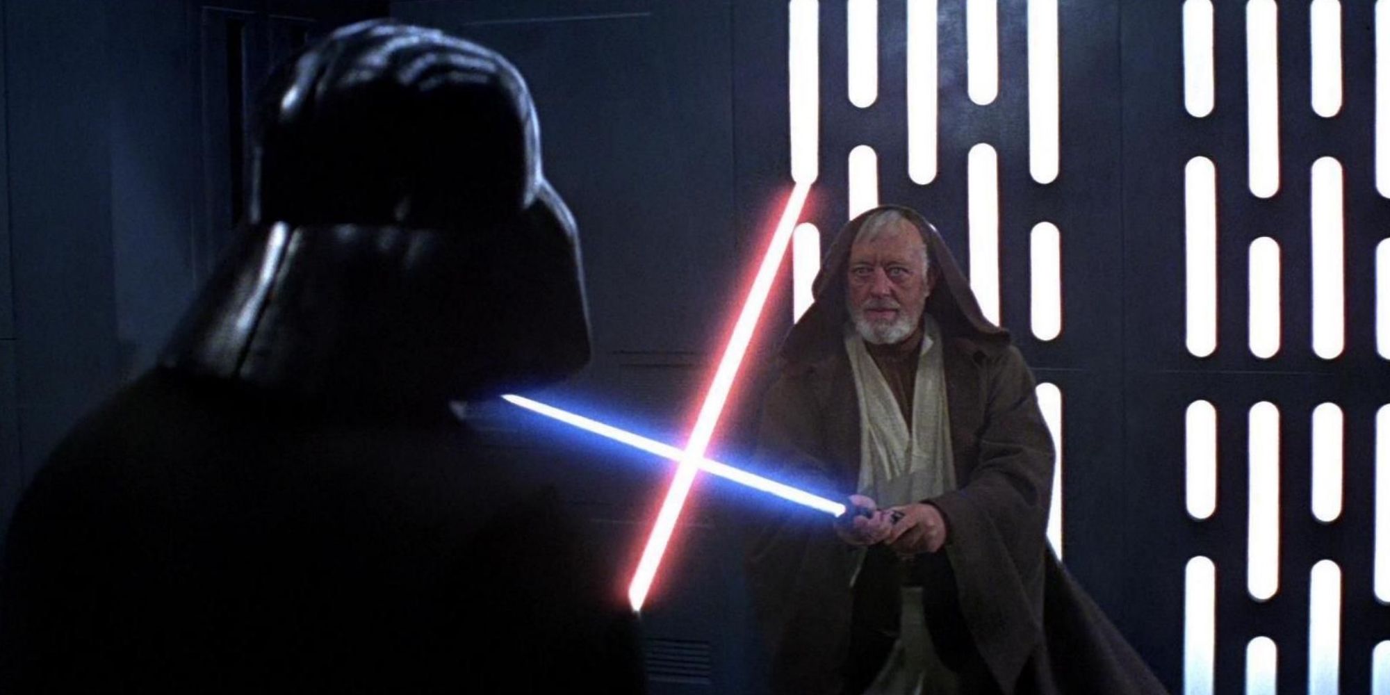 Obi-Wan Kenobi and Darth Vader fight on the Death Star in Star Wars Episode IV: A New Hope