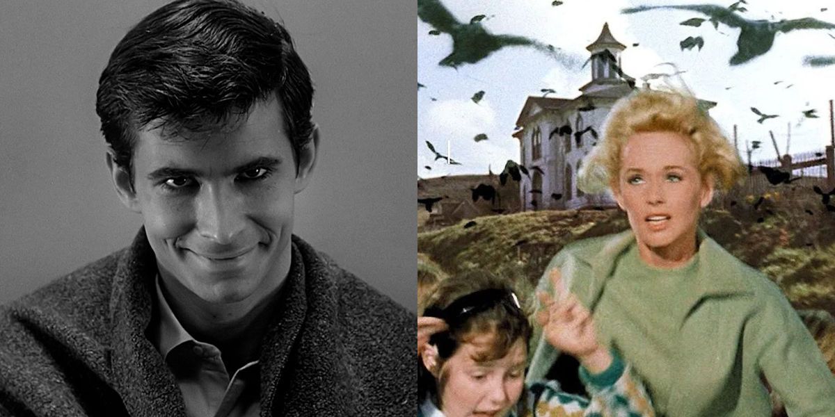 Norman Bates next to Melanie in The Birds