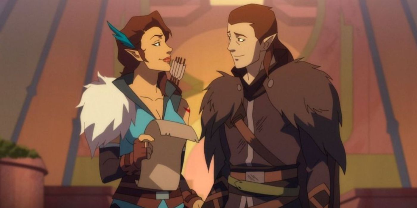 Vax'ildan and Vex'alia smile at each other and reminisce about the sibling moment in The Legend of Vox Machina