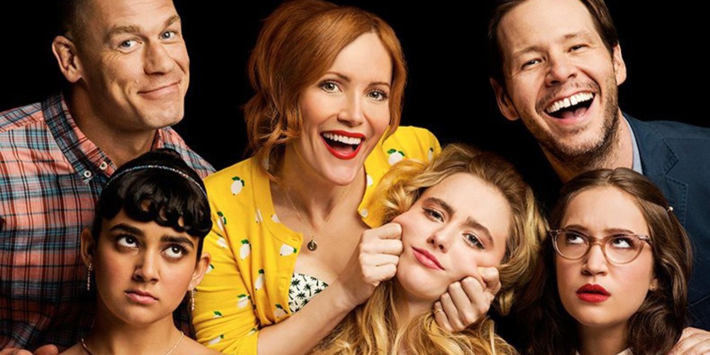 A blocker poster showing happy parents posing with their annoyed kids.