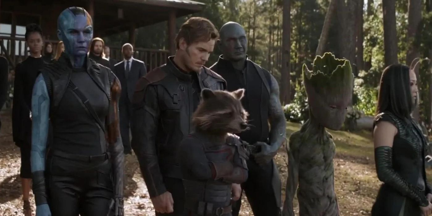 Guardians of the Galaxy at Tony Stark's funeral in Avengers Endgame