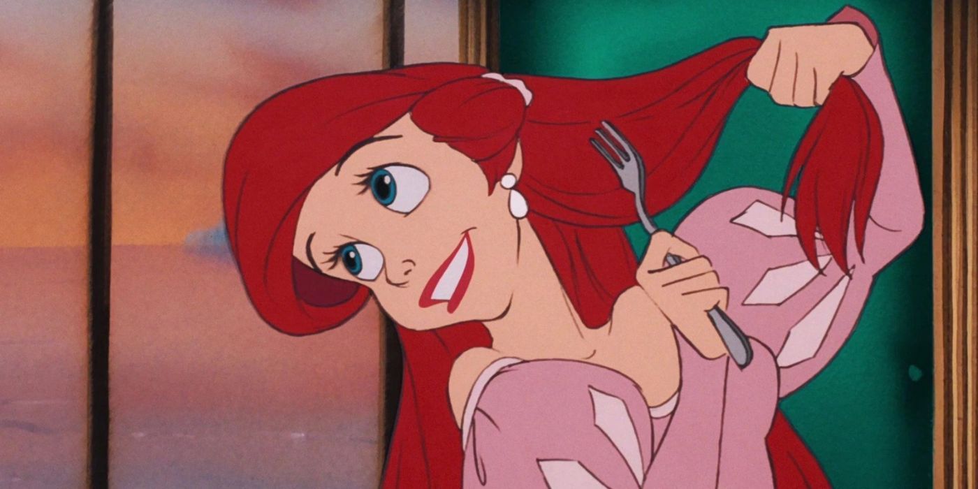 Man Ariel combing his hair with a fork in The Little Mermaid (1989)