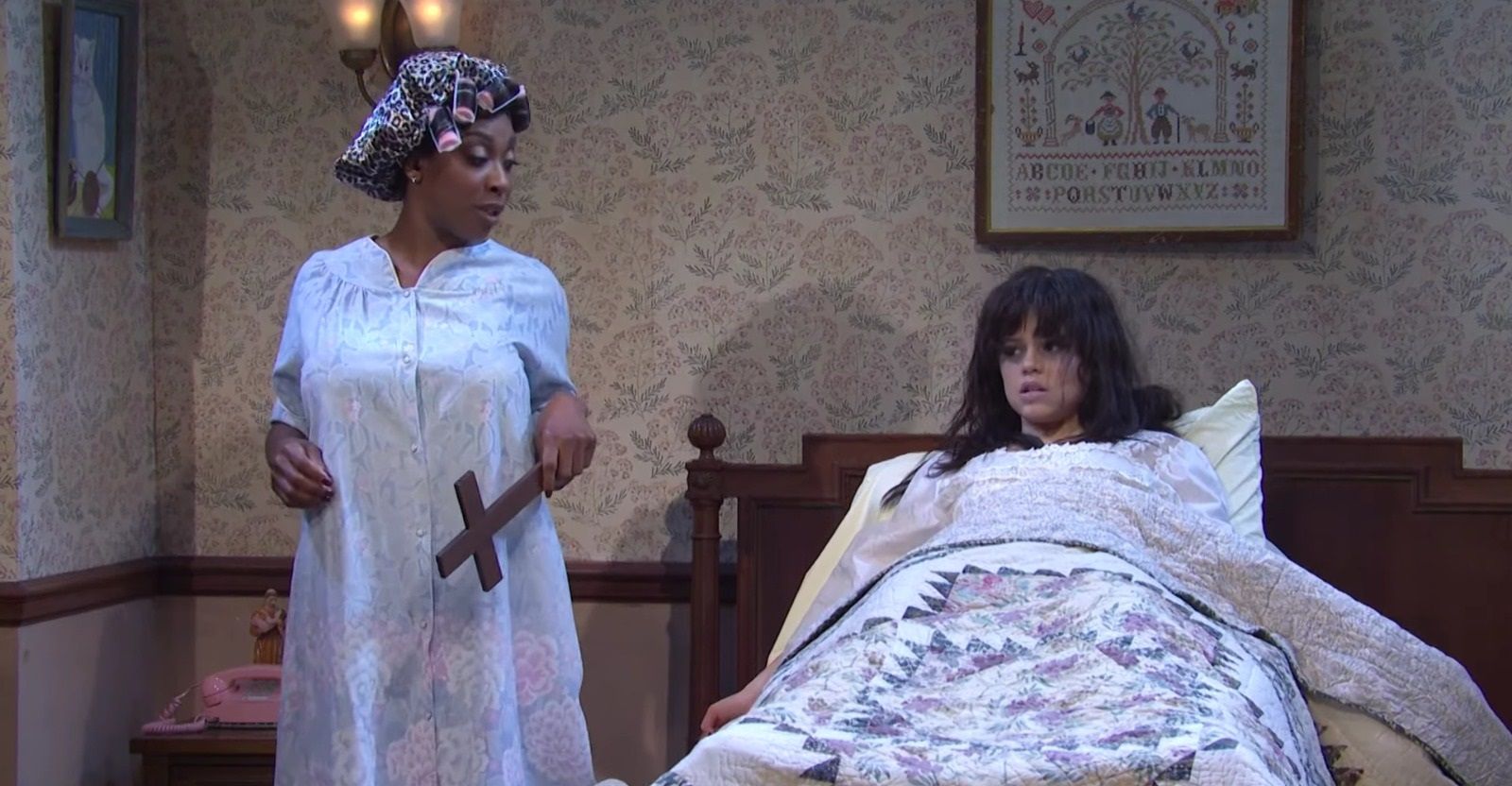 Jenna Ortega and Ego Nwodom in SNL Exorcism sketch