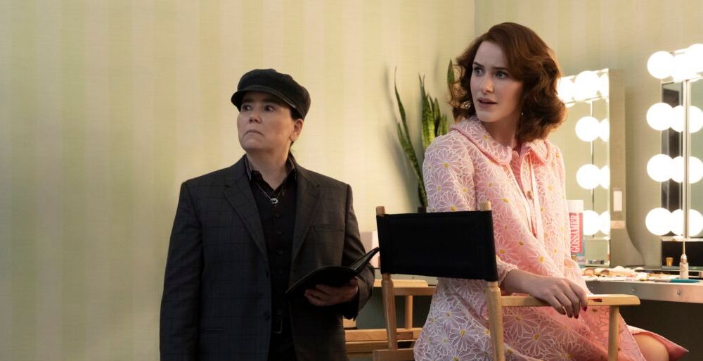 Midge (Rachel Brosnahan) and Susie (Alex Borstein) prepare for The Gordon Ford Show in the series finale.