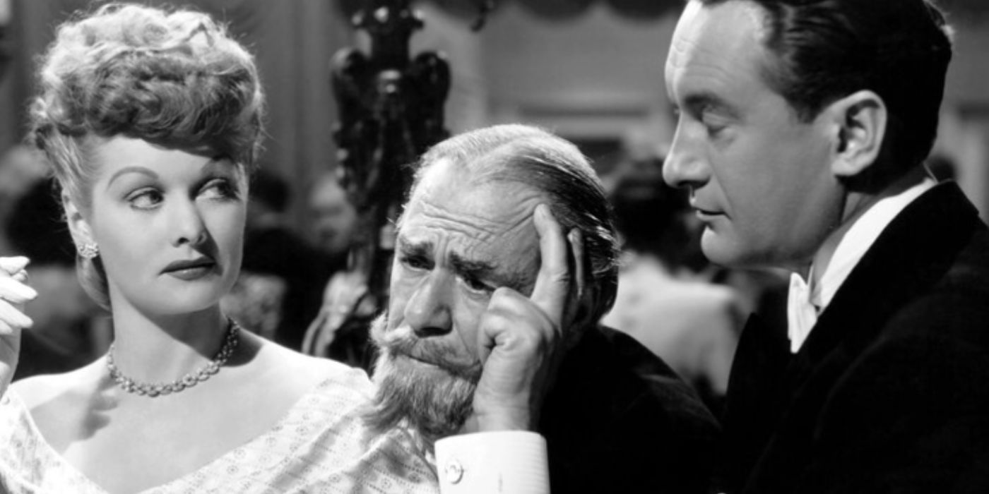 Lucille Ball and George Sanders look at each other in The Seduced (1947)