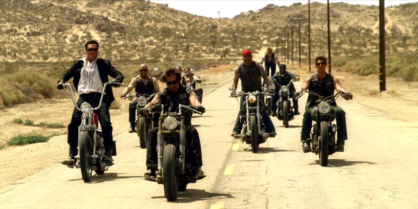 Hell Ride actors on motorcycles
