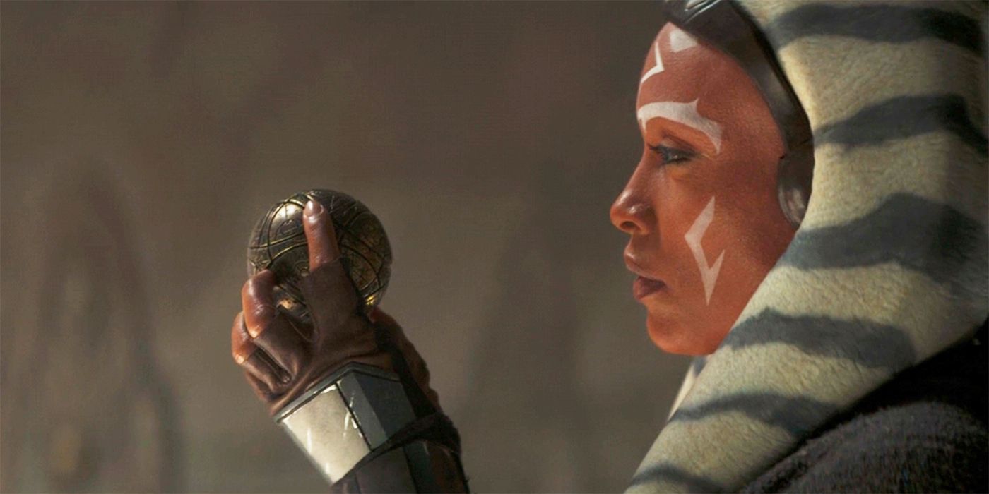 Rosario Dawson holding the Orb Card in Ahsoka.