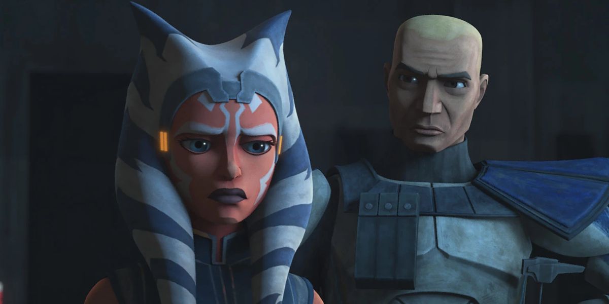 Captain Rex looks at Ahsoka Tano with concern in Star Wars: The Clone Wars.