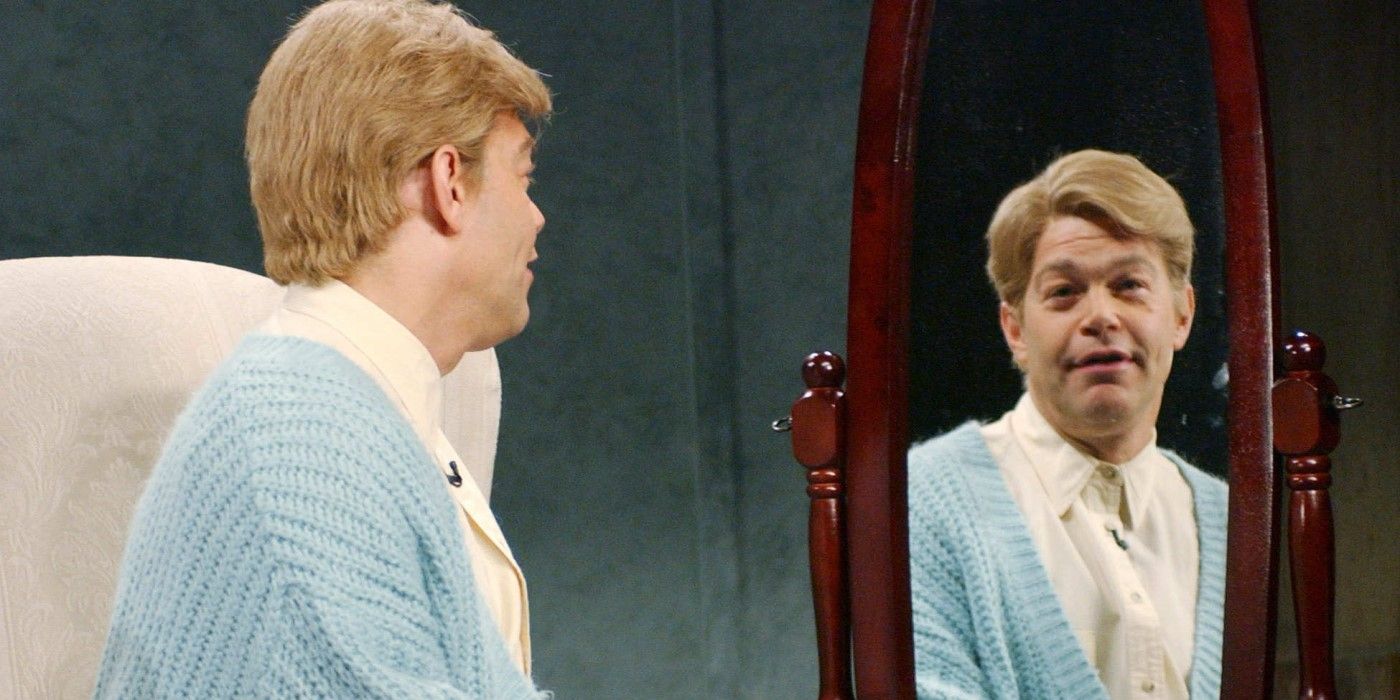 Al Franken as Stuart Smalley looks in the mirror on 'SNL'