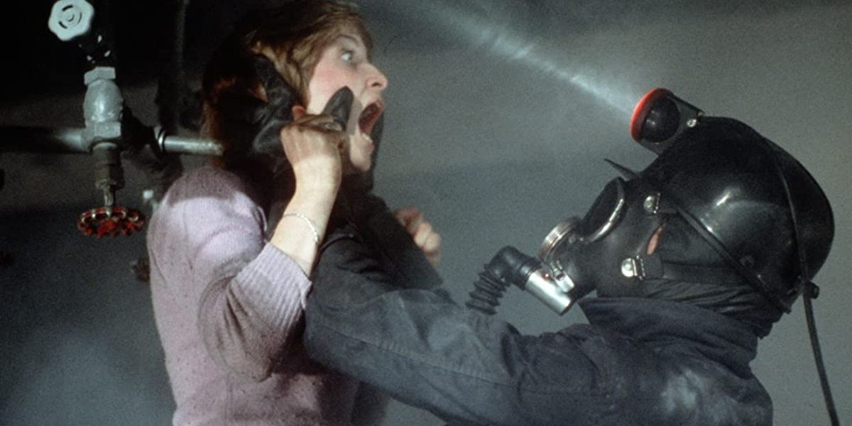 Miner holding a screaming woman in My Bloody Valentine