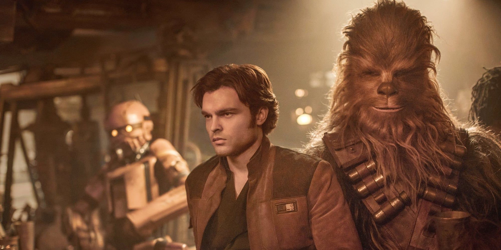 Alden Ehrenreich as Han Solo and Chewbacca in Han Solo: A Star Wars Story
