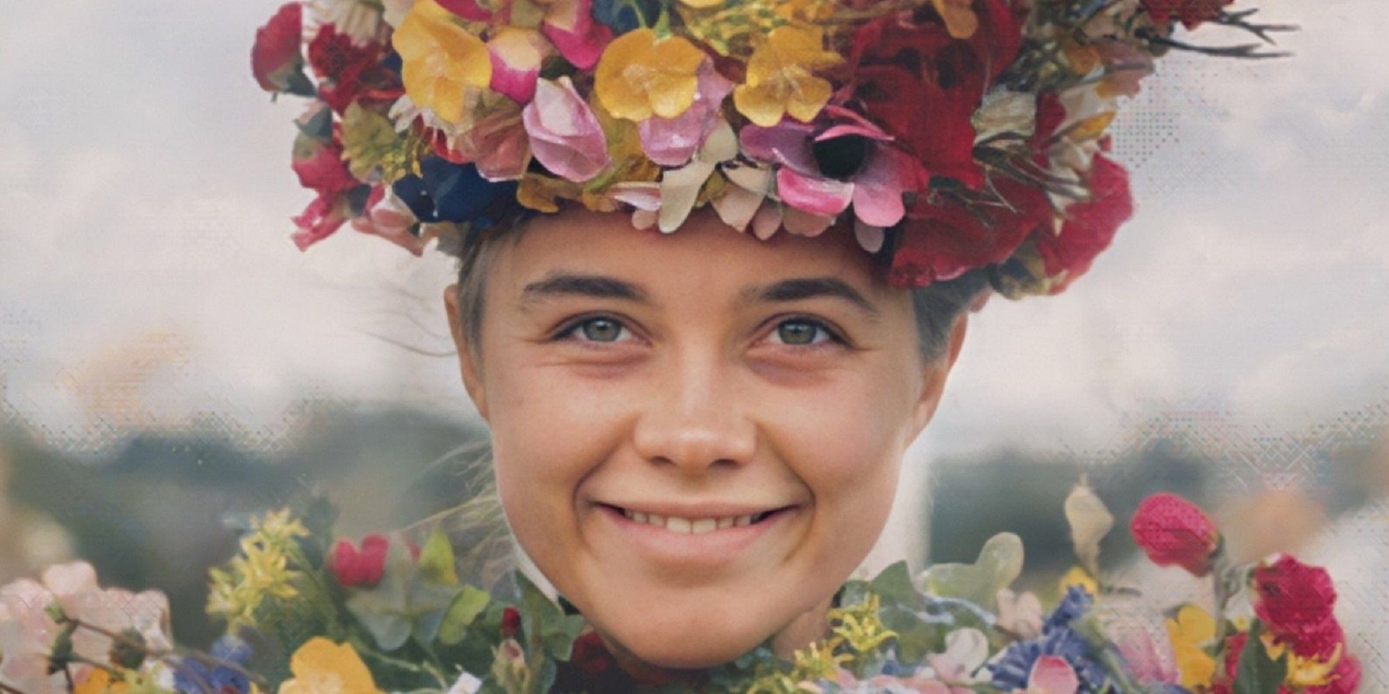 Dani smiles at the end of Midsommar with her flower wreath.