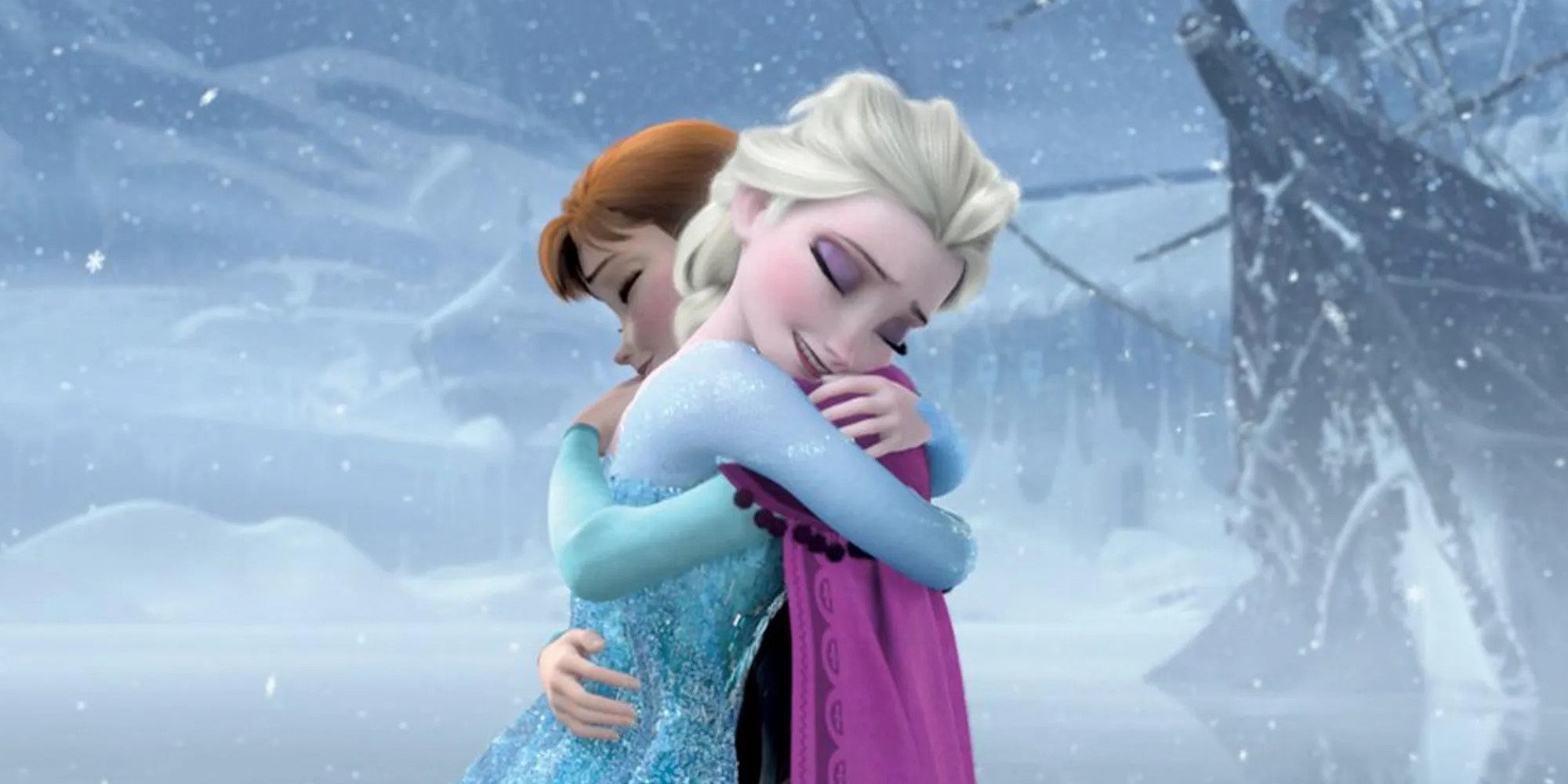 Ana and Elsa hugging in Frozen