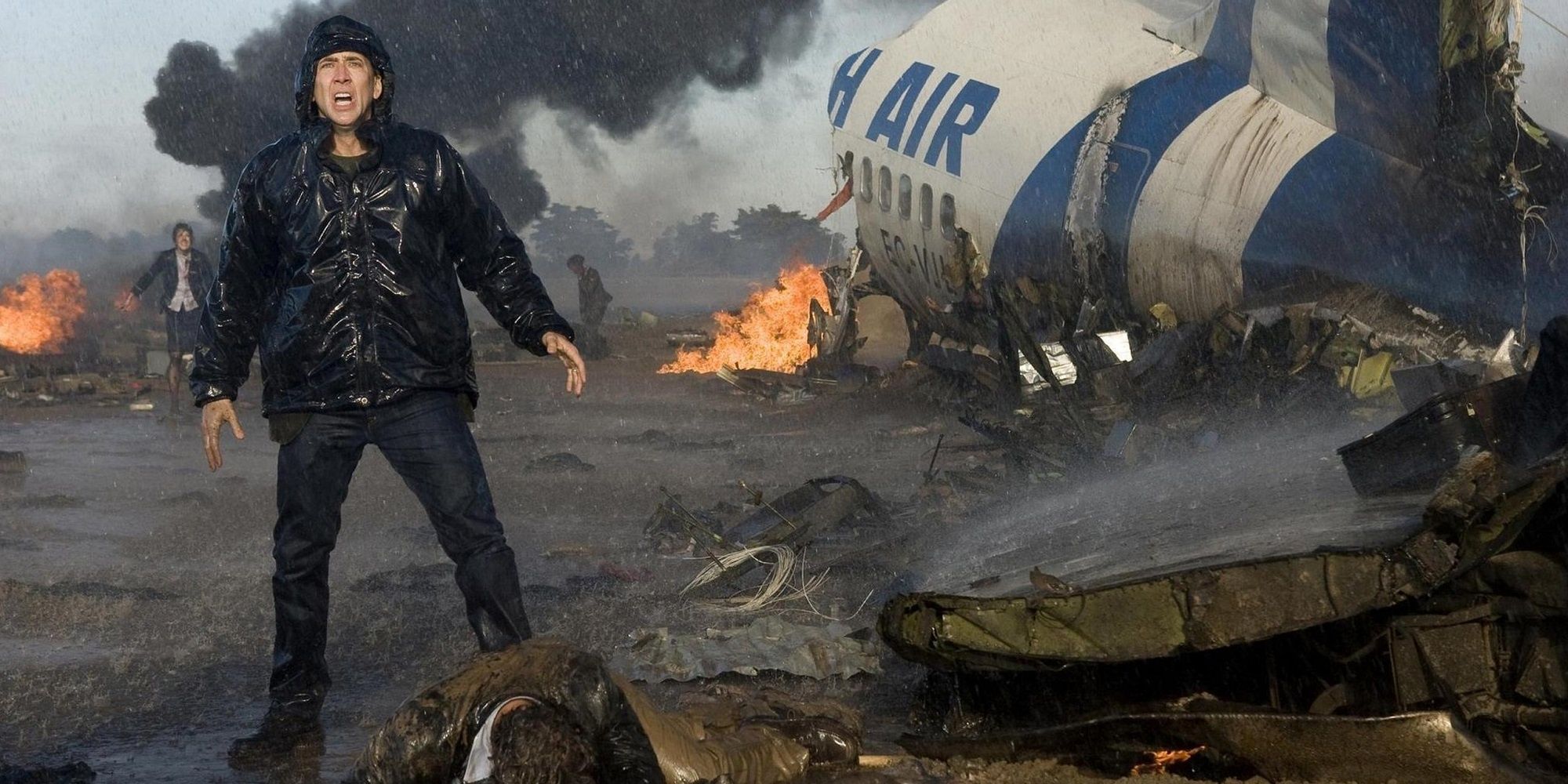 Nicolas Cage deals with the aftermath of a plane crash in Knowledge.