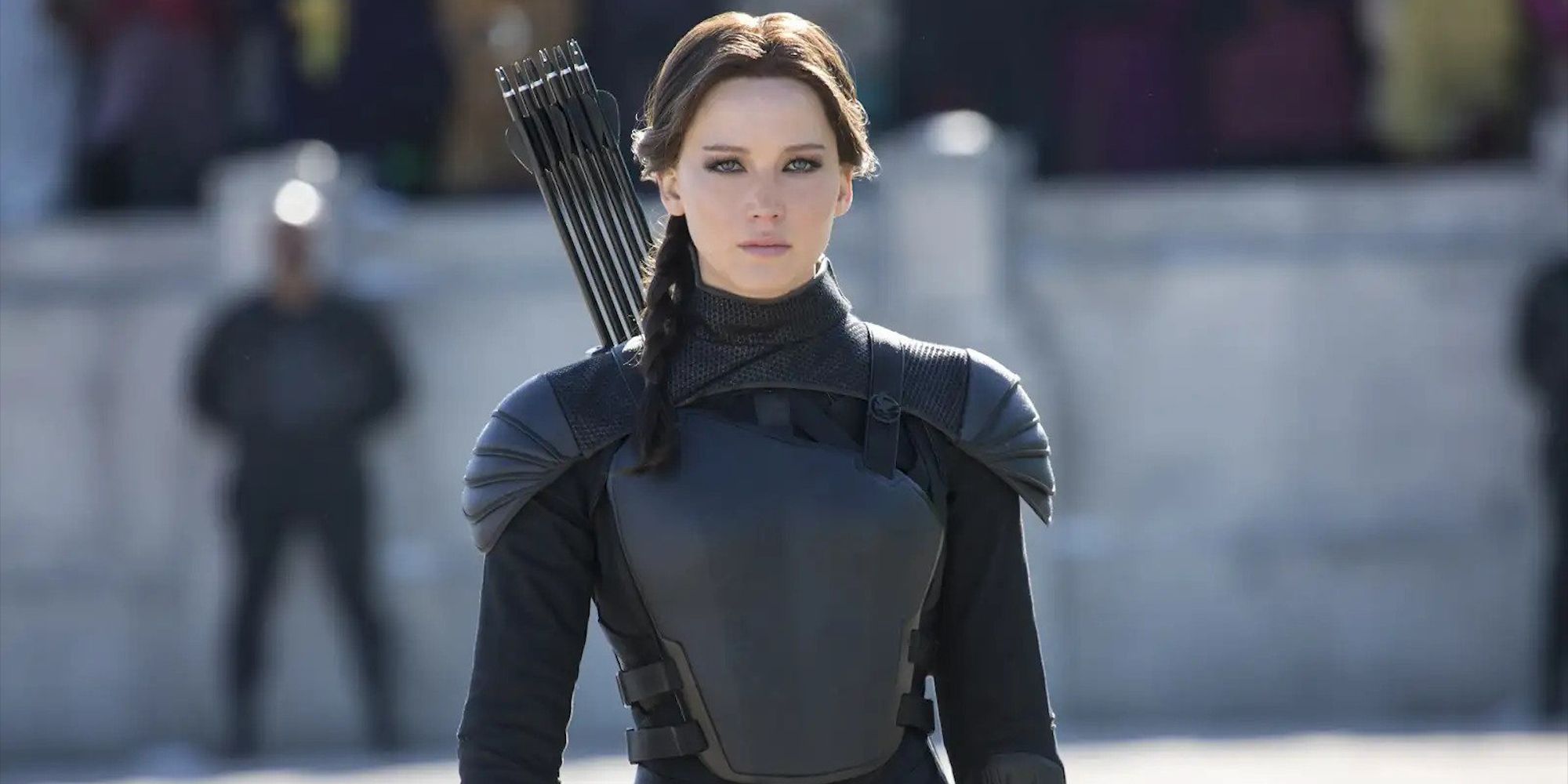 Jennifer Lawrence as Katniss Everdeen in The Hunger Games: Mockingjay, Part 2
