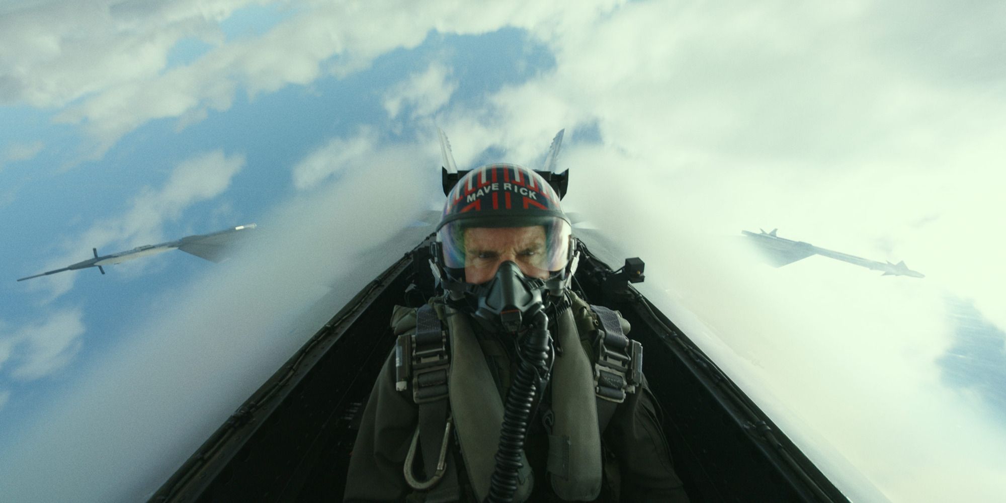 Maverick flies the plane from Top Gun Maverick