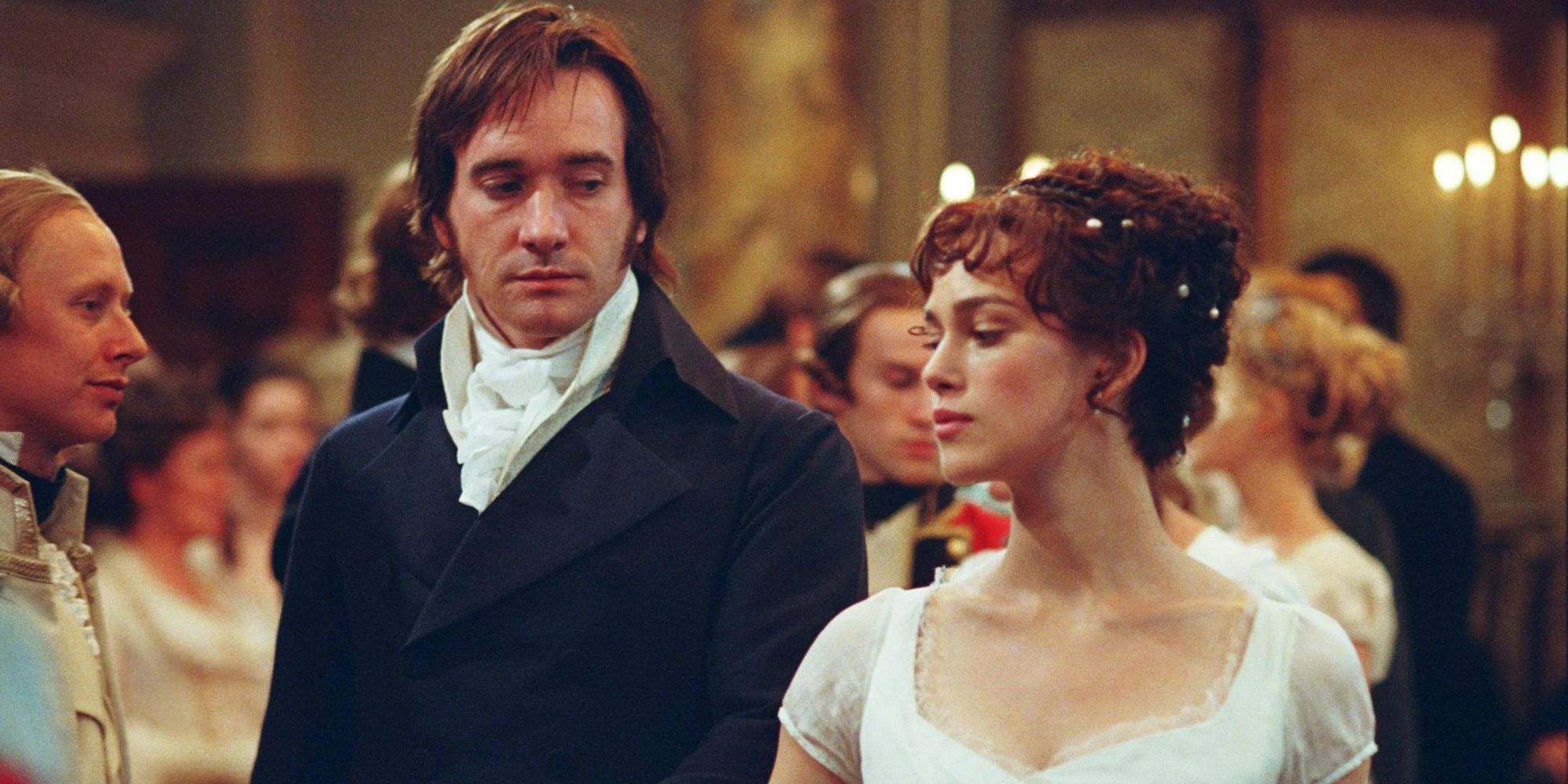 Elizabeth Bennet and Fitzwilliam Darcy dance in Pride and Prejudice.