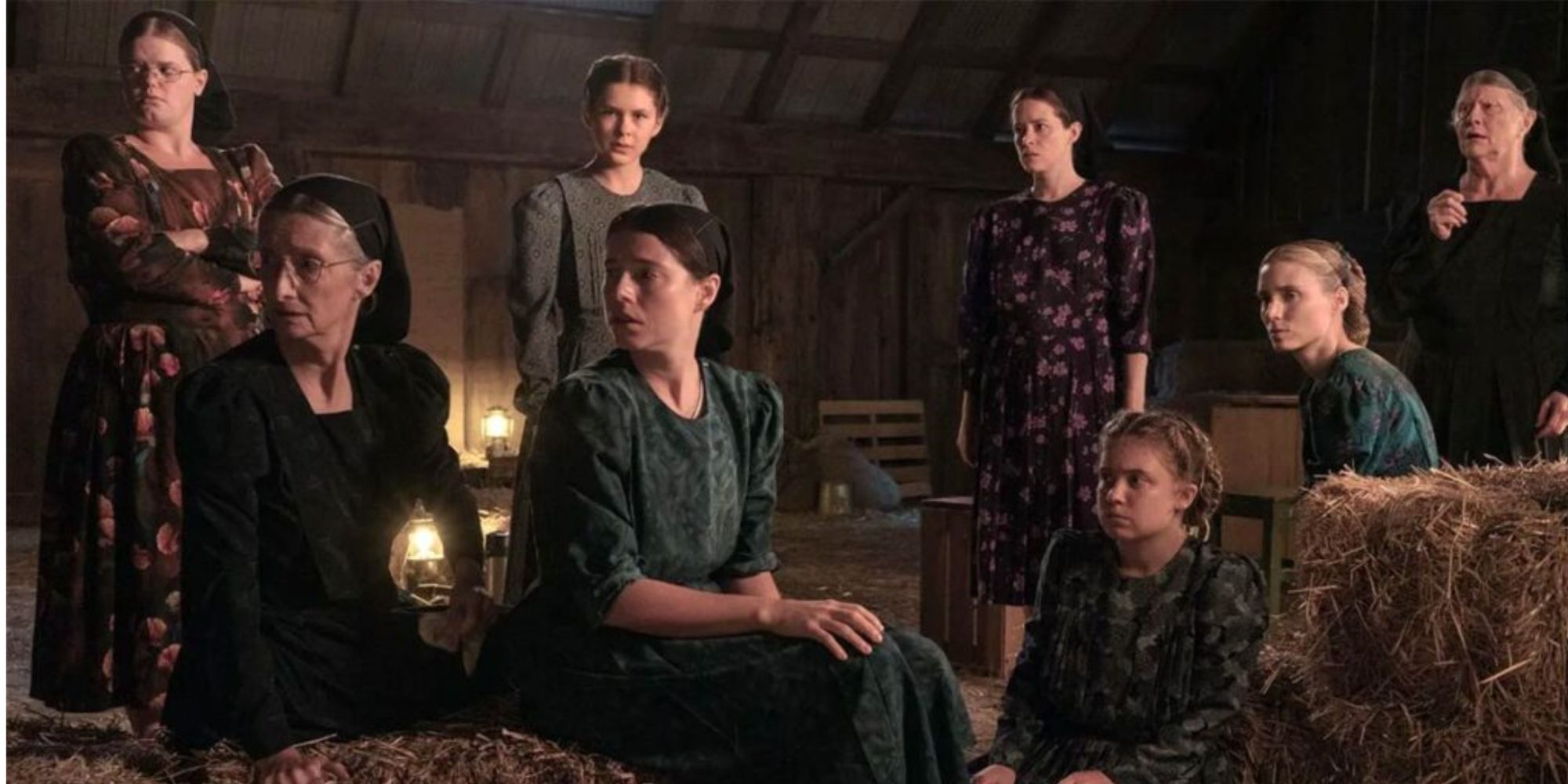 Jessie Buckley, Claire Foy and Rooney Mara look away with other ladies