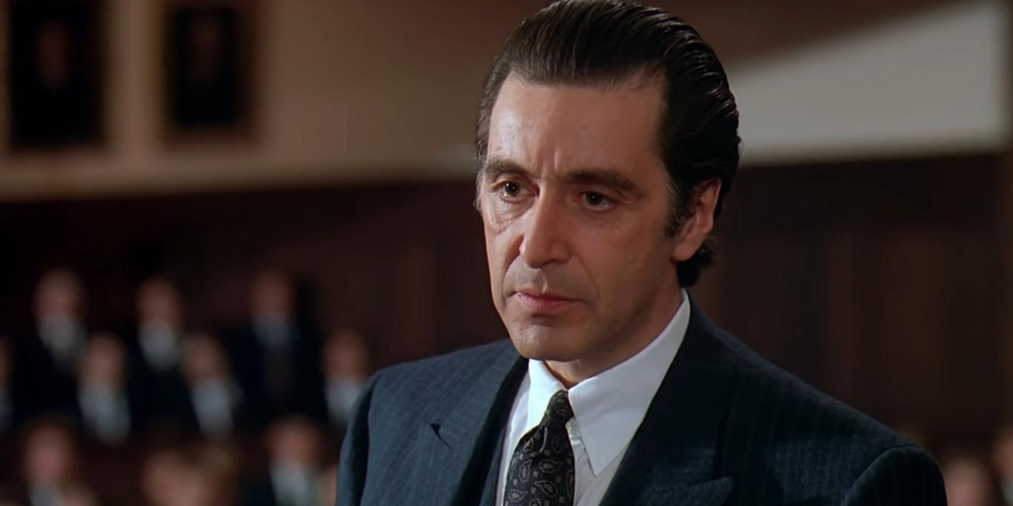 Al Pacino as Frank Slade stands up for Charlie at the school court martial in Scent of a Woman.