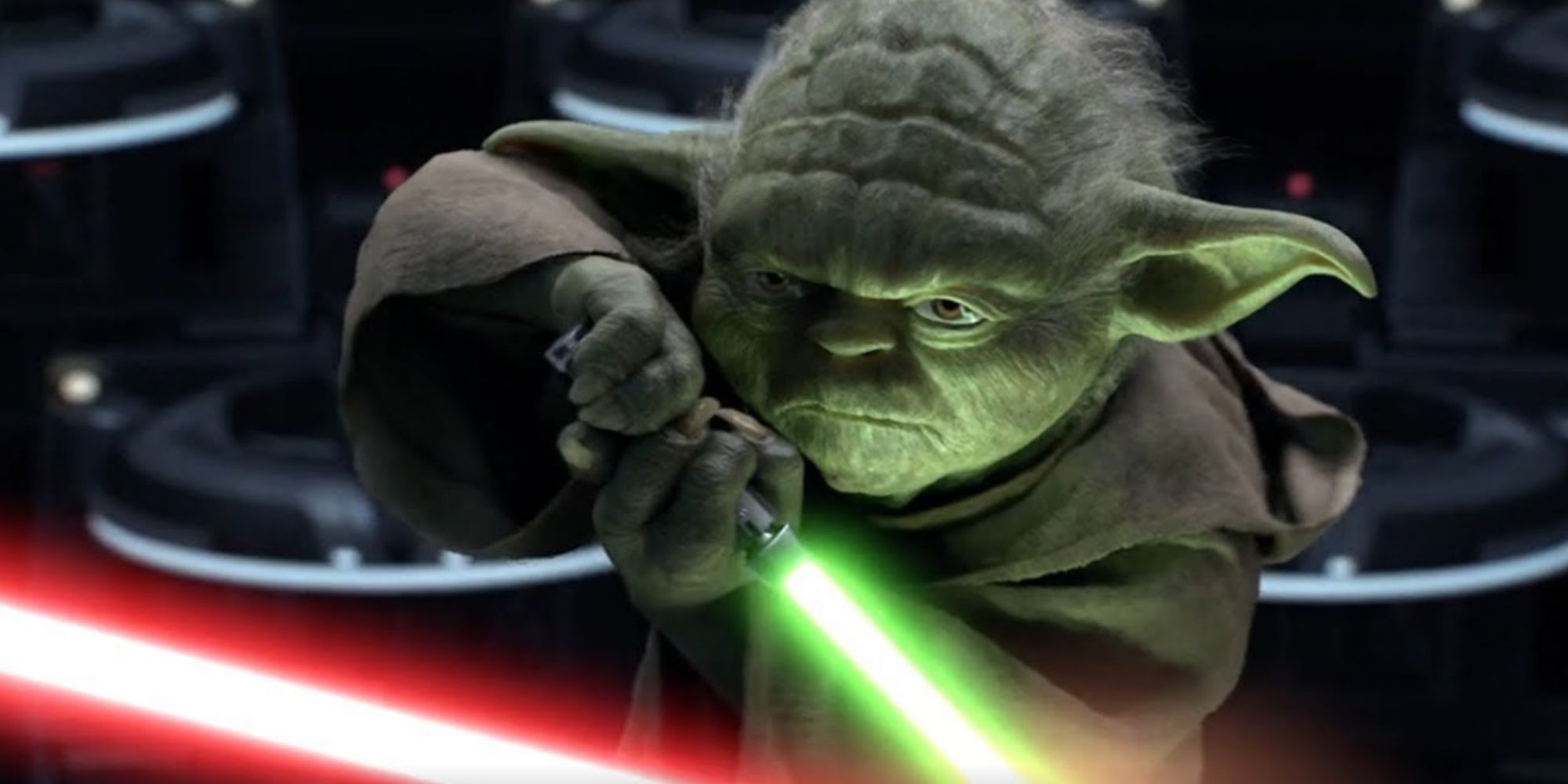 Yoda and Darth Sidious fight in the Senate in Star Wars: Episode III - Revenge of the Sith.