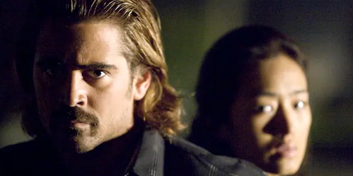 Colin Farrell as James Crockett and Gong Li as Isabella in Miami Vice.