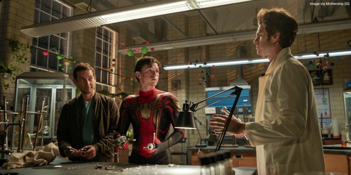 Tobey Maguire, Tom Holland and Andrew Garfield in Spider-Man No Way Home
