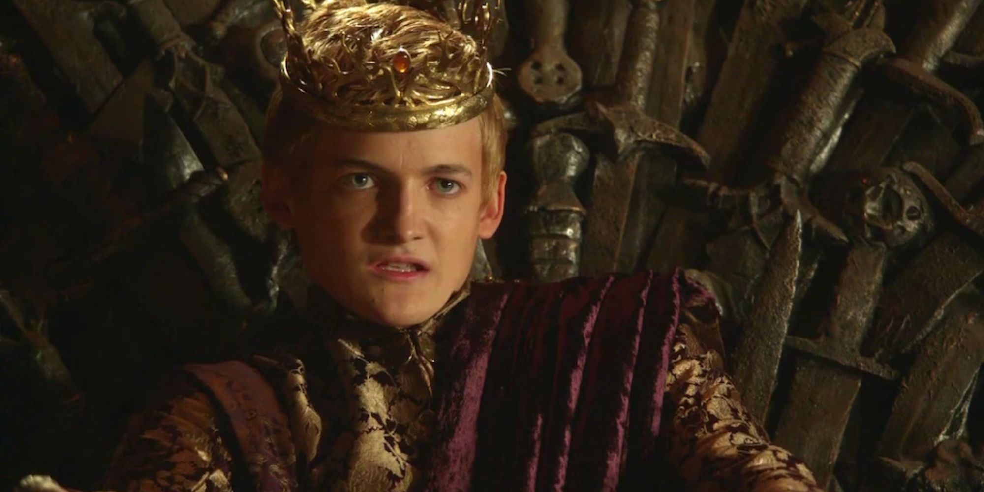 Joffrey sits on the Iron Throne.