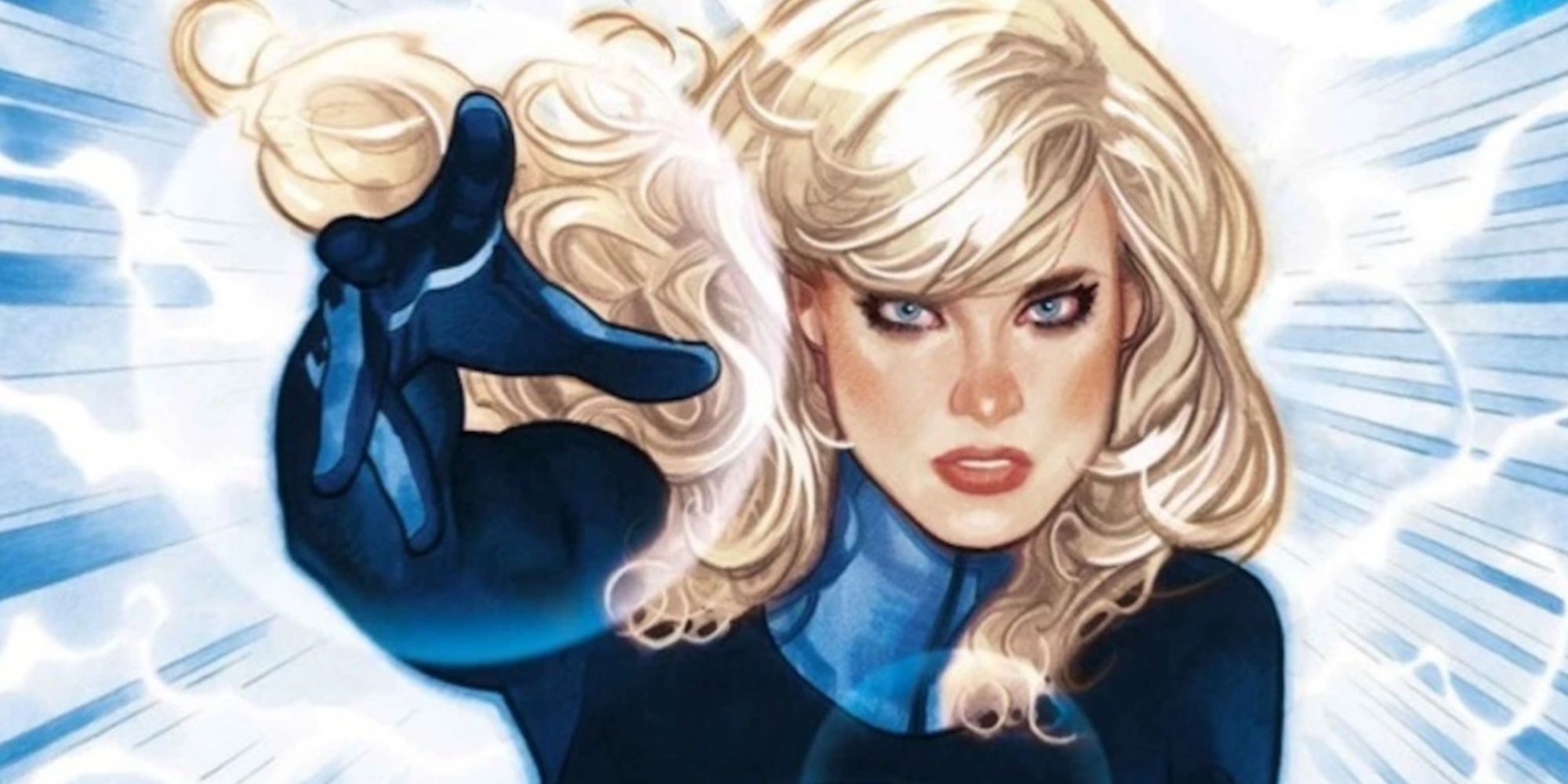 Blonde woman surrounded by energy