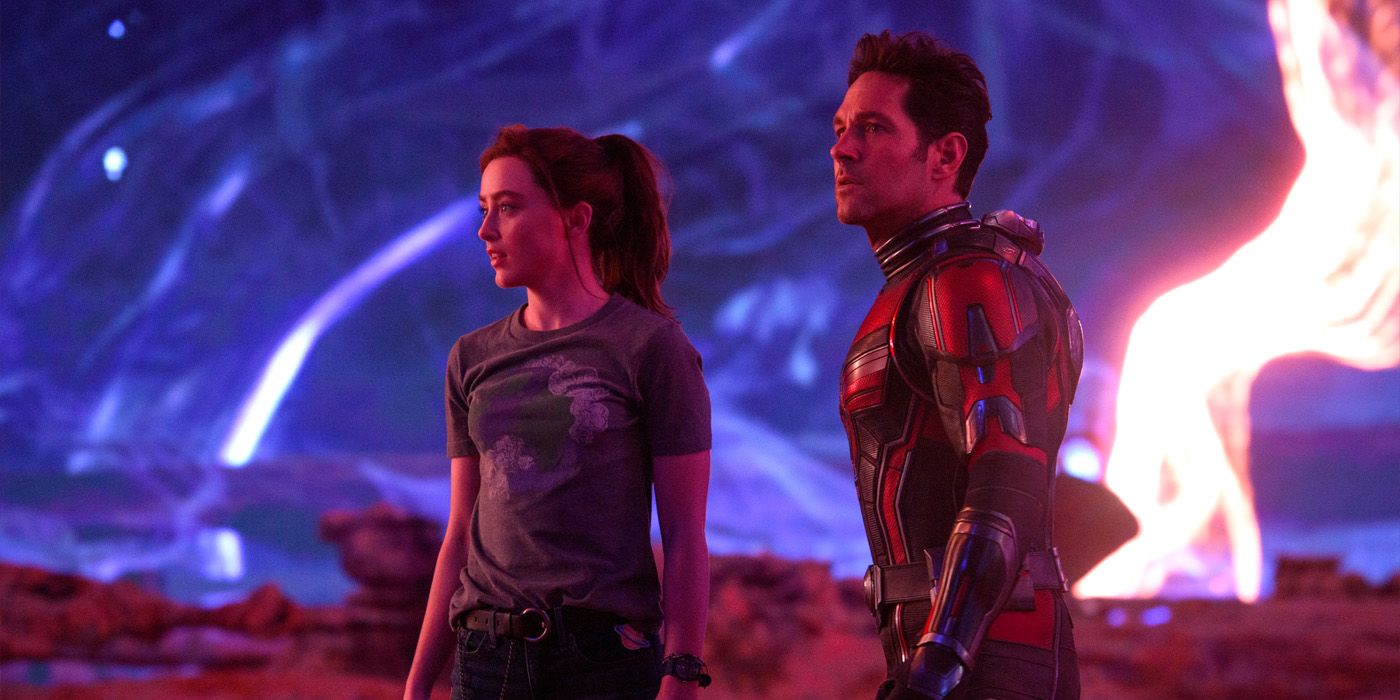 Kathryn Newton and Paul Rudd are stuck in the quantum world in a scene from Ant-Man and the Wasp: Quantum Mania.