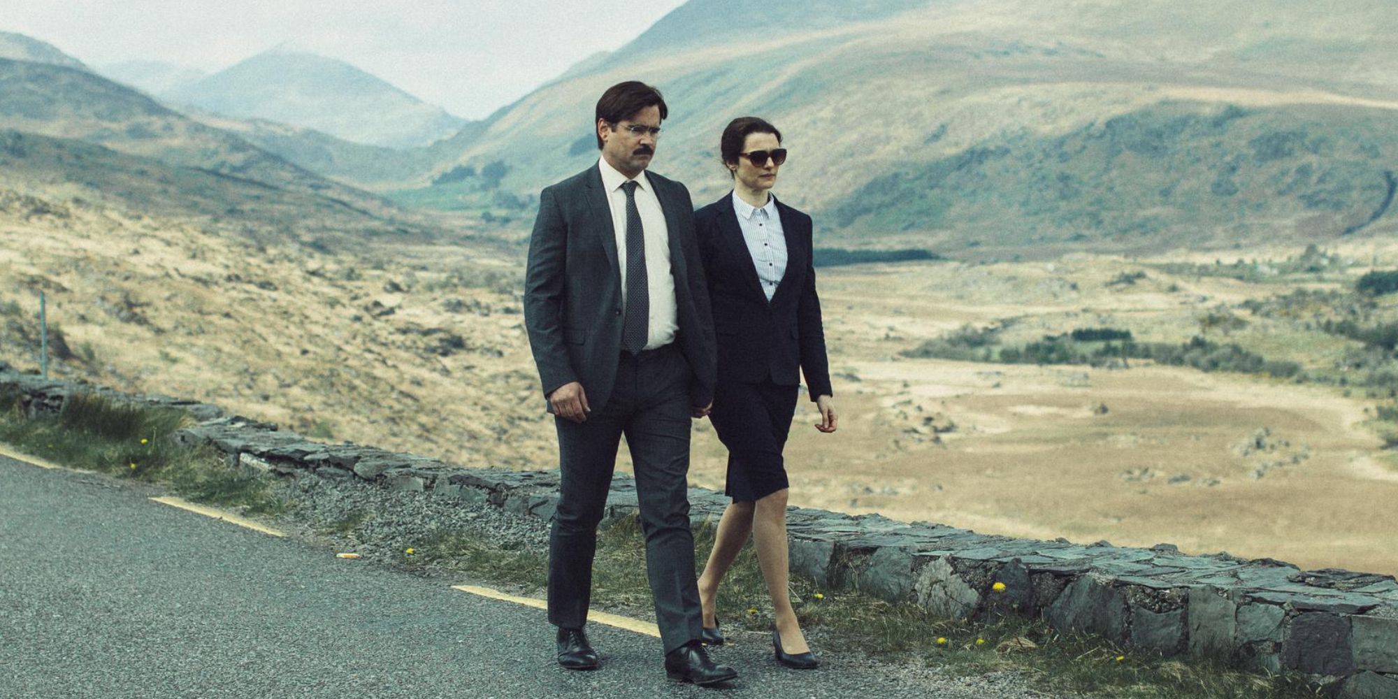 David and a nearsighted woman are walking down a path in The Lobster.
