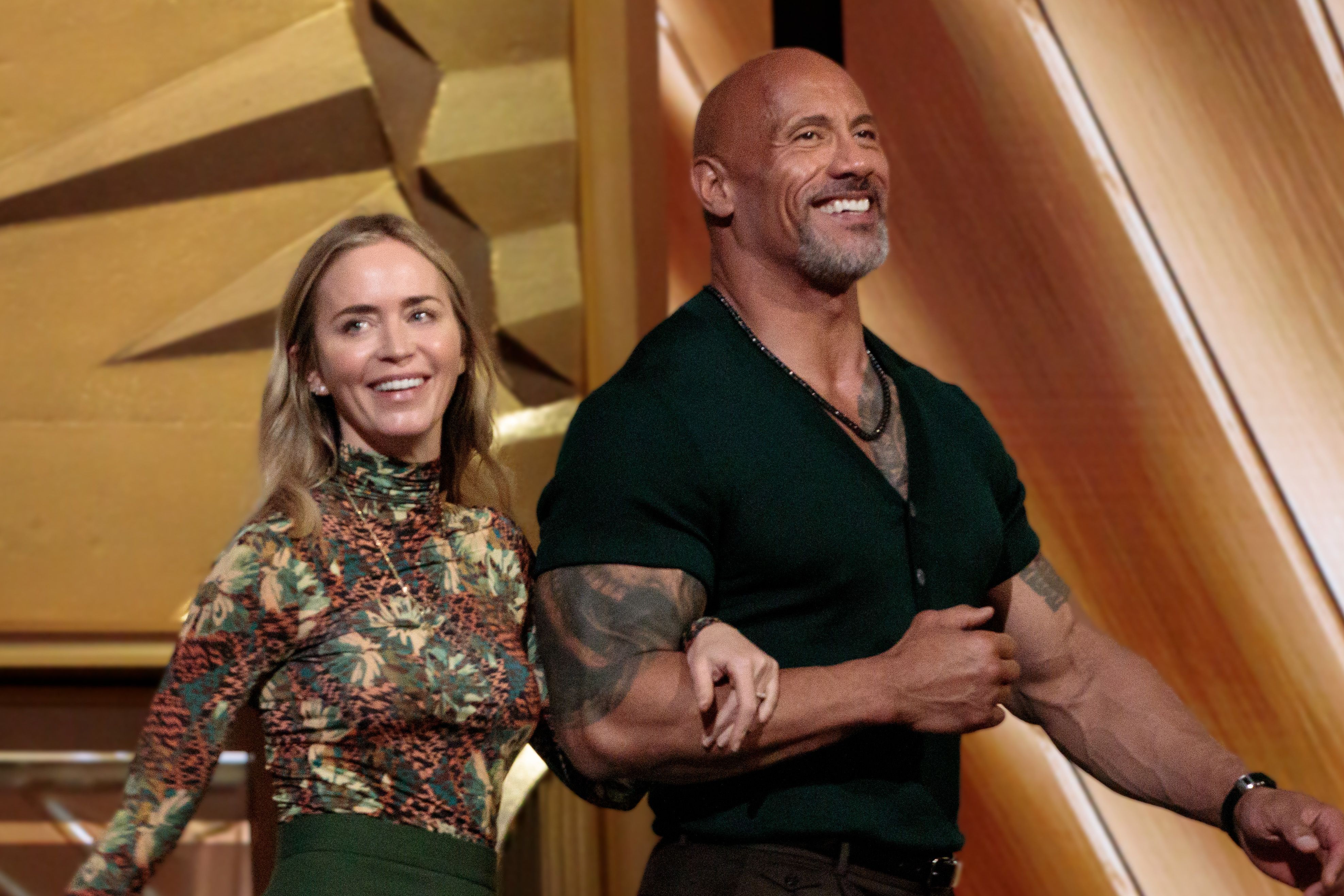 Emily Blunt and Dwayne Johnson at the Oscars rehearsal