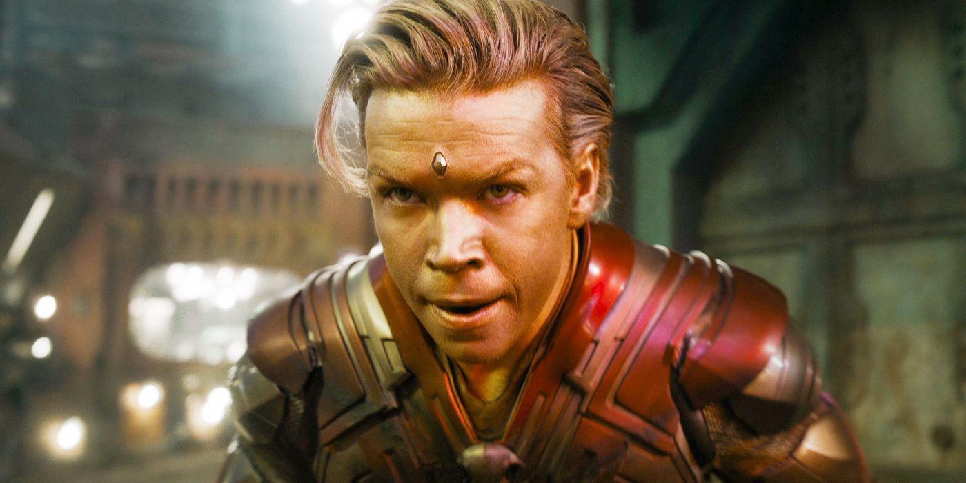 Adam Warlock watches intently during a battle in Guardians of the Galaxy Vol. 3