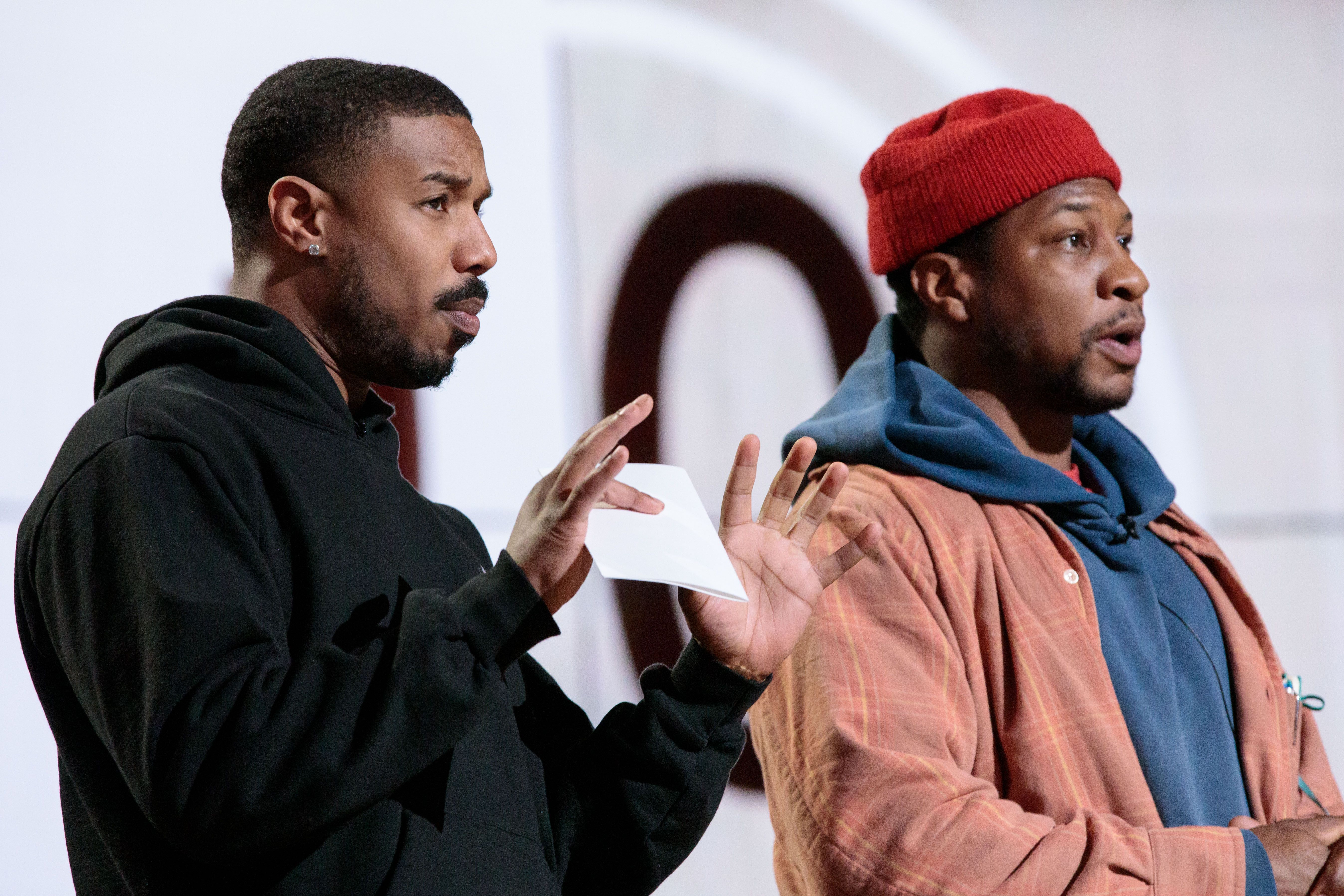 Michael B Jordan and Jonathan Majors at the Oscars Rehearsal
