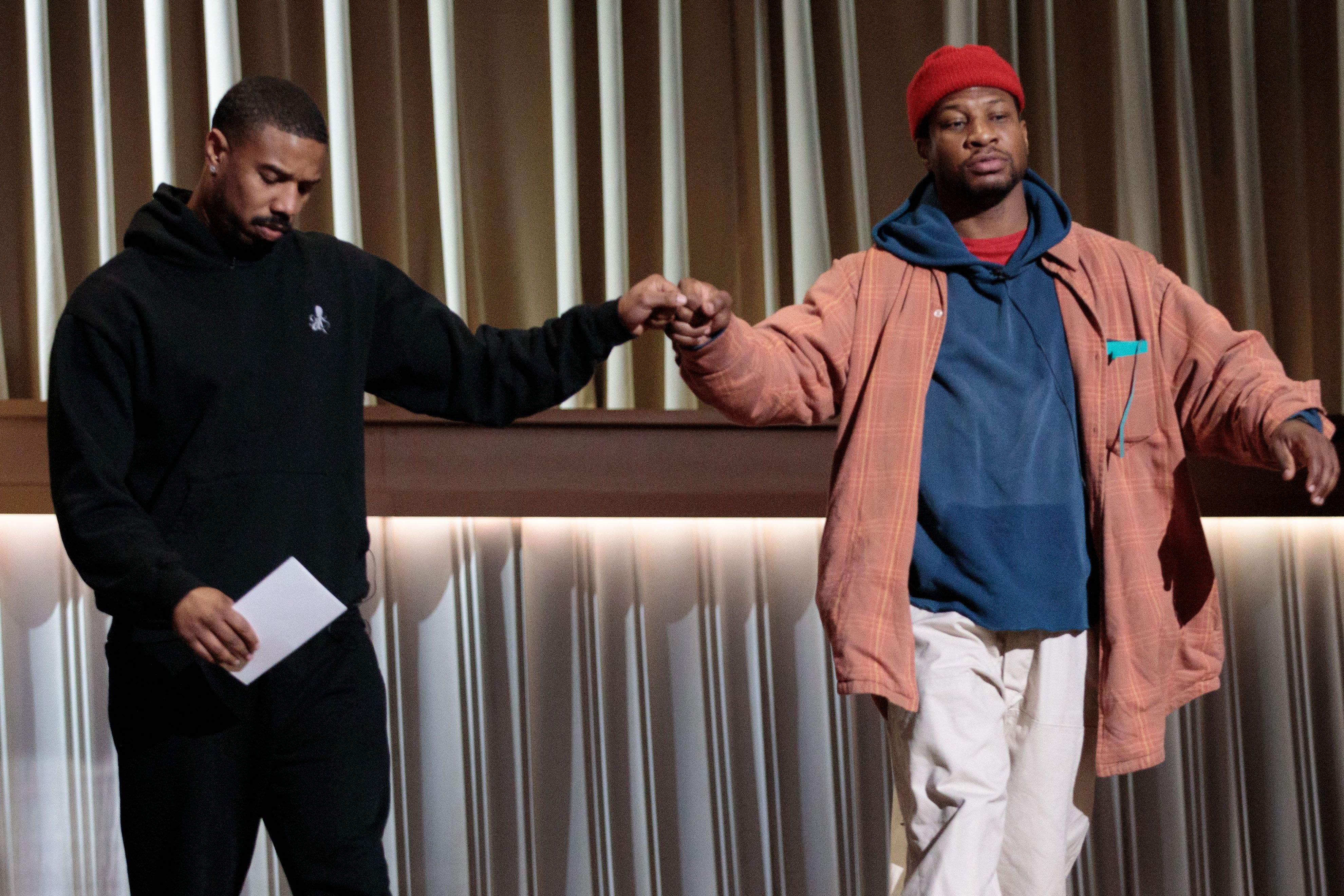 Michael B Jordan and Jonathan Majors at the Oscars Rehearsal