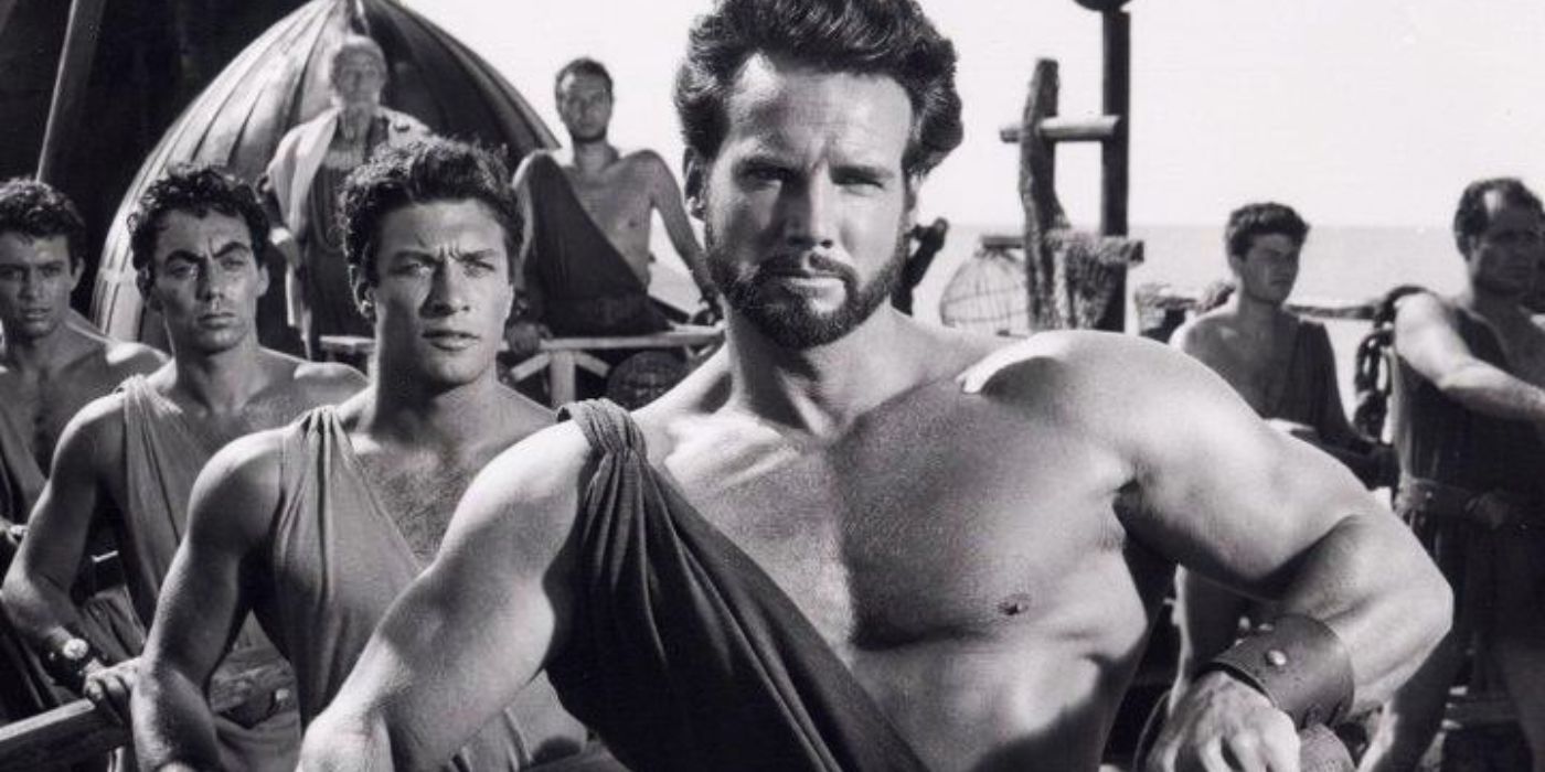 Hercules rowing a boat in Hercules 1958