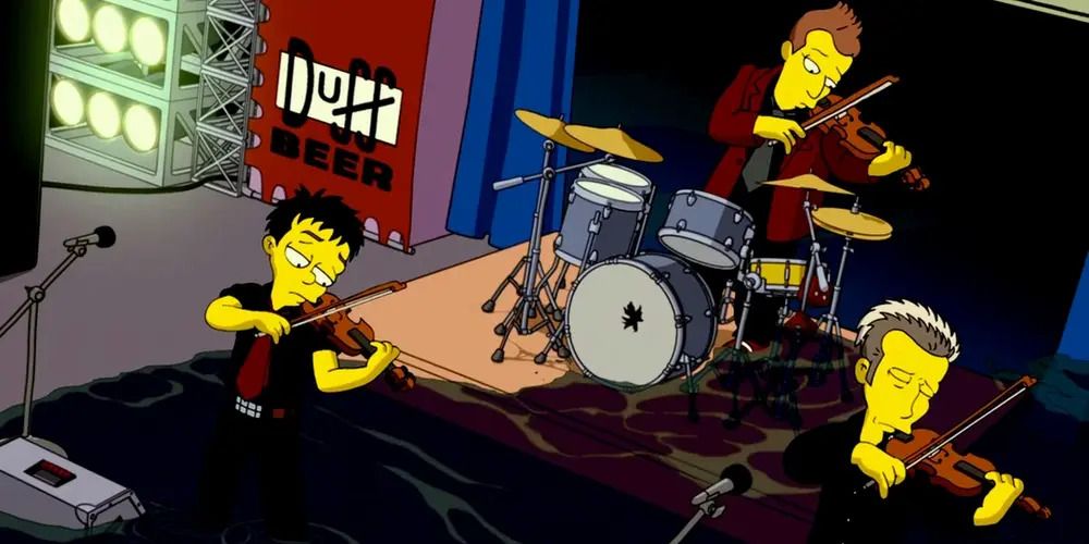 Green Day are doomed to die at the beginning of The Simpsons Movie.