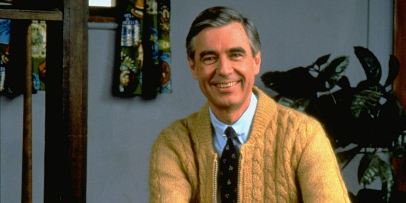 Fred Rogers smiles in Mister Rogers' area