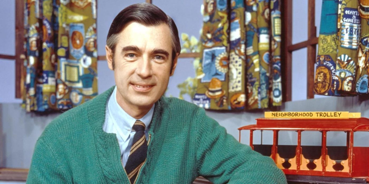 Fred Rogers smiles in Mister Rogers' area