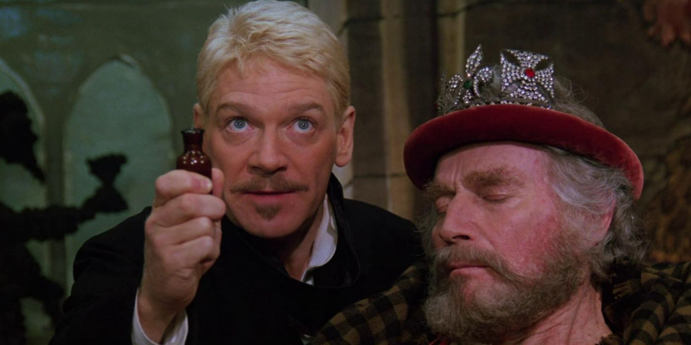 Charlton Heston as the King of Gamblers and Kenneth Branagh as Hamlet in Kenneth Branagh's Hamlet (1996)