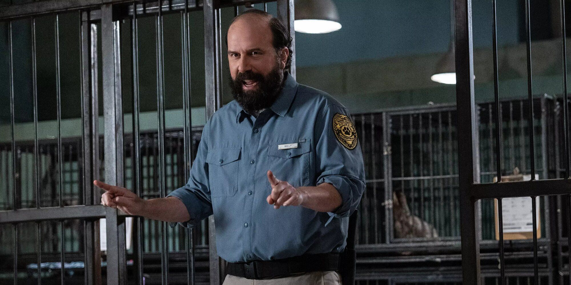 A still from the movie The Tramps featuring the character Willy, played by Brett Gelman.