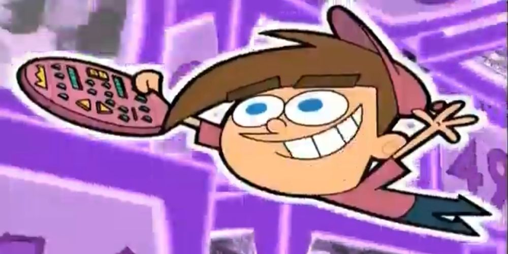 Timmy Turner is flying through the TV waves with his magic remote control.